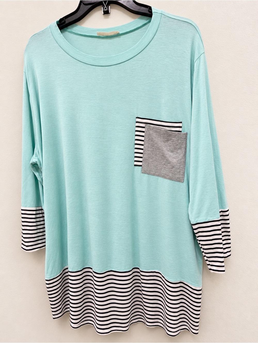 Agnes & Dora Mint Green Long Sleeve Tunic with Striped Trim